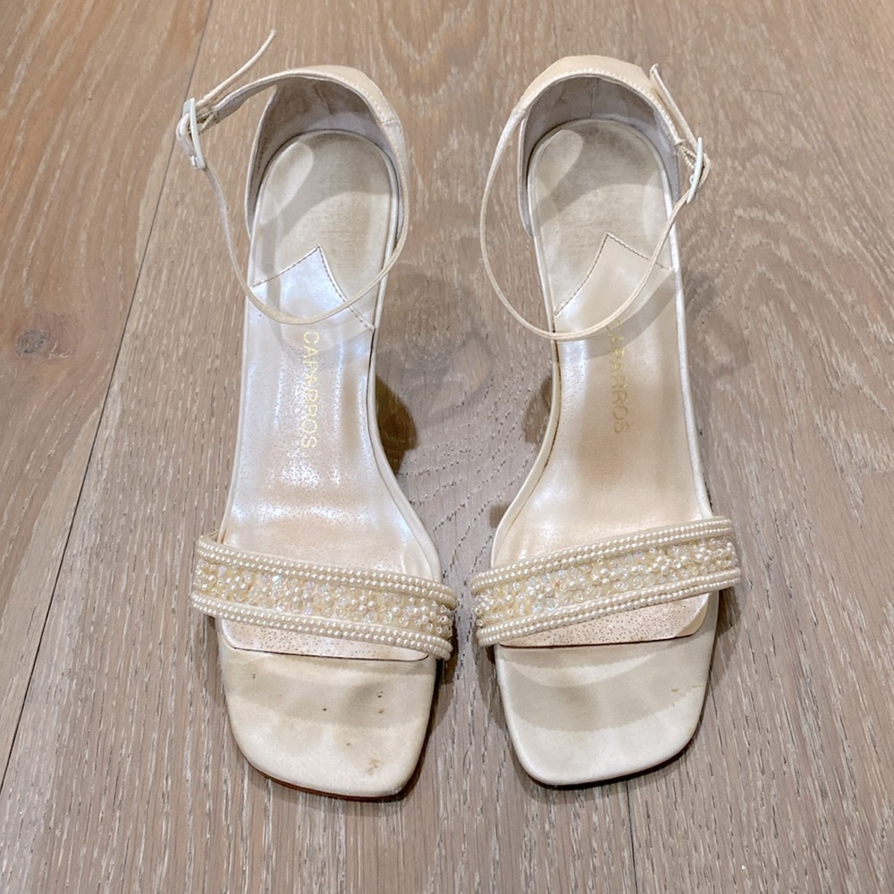 3 inch satin and Pearl sandals.
